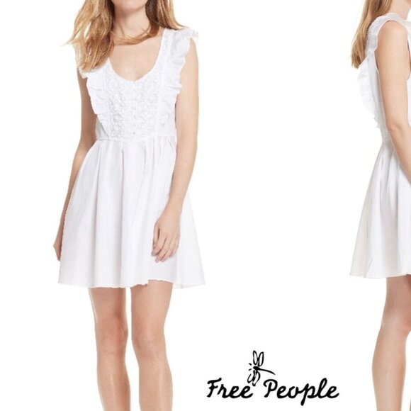 NWT Free People Half Moon Minidress White Lace Button‑Front Size XS - Picture 1 of 7